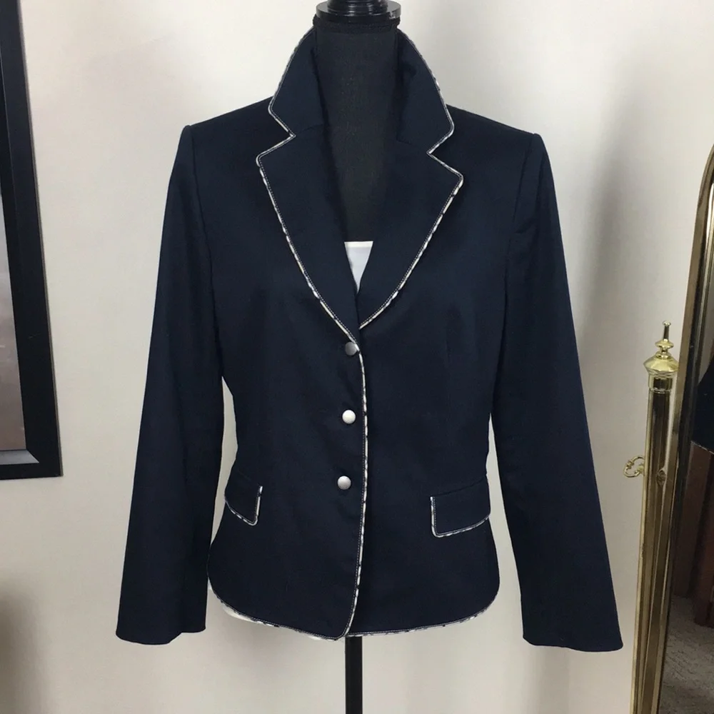 Tahari Navy Blazer with Contrast Trim - Picture 1 of 9